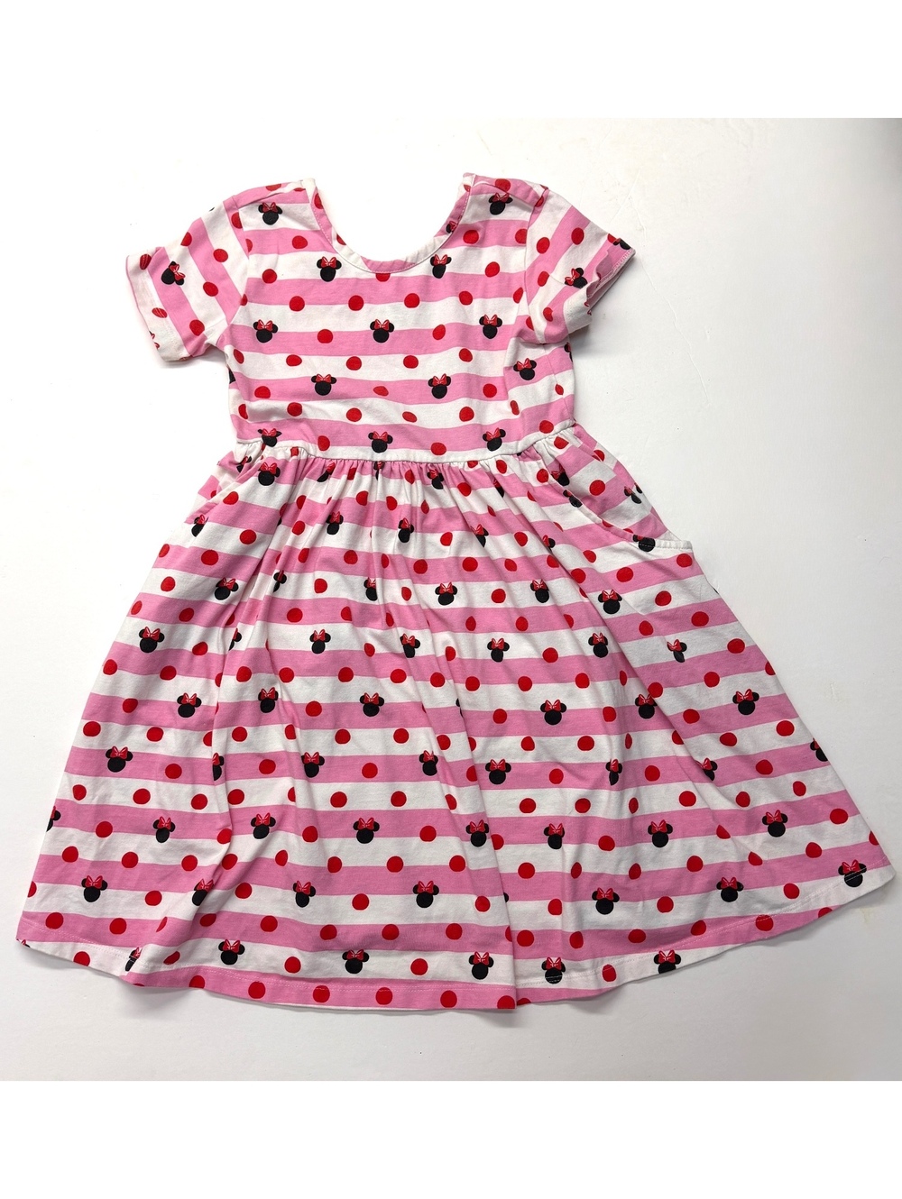 Hanna Andersson Disney Minnie Mouse Girls Dress Size 8 Pink Striped Polka Dot
